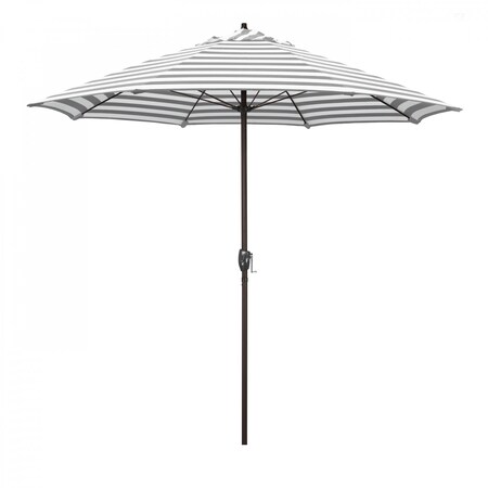 California Umbrella 9' Bronze Aluminum Patio Umbrella, Olefin Gray White Cabana Stripe 194061337523